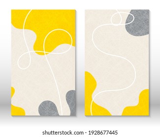 Yellow, grey colors. Modern abstract painting. Set of fluid geometric shapes. Abstract hand drawn watercolor effect shapes. Home decor design. Modern art print. Contemporary design.