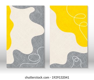 Yellow, grey colors. Modern abstract painting. Set of fluid geometric shapes. Abstract hand drawn watercolor effect shapes. Home decor design. Modern art print. Contemporary design.