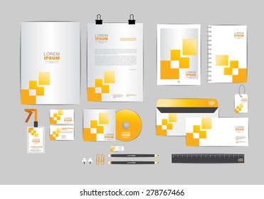 yellow and grey corporate identity template  for your business includes CD Cover, Business Card, folder, ruler, Envelope and Letter Head Designs