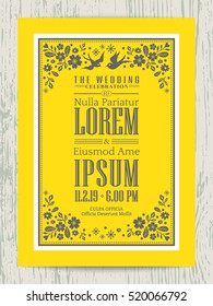 Yellow and Grey cute floral wedding invitation card