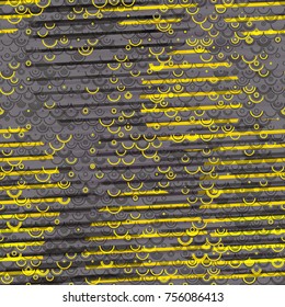 Yellow and grey decorative seamless texture from stripes, arcs, rings. Abstract vector background for web page, banners backdrop, fabric, home decor, wrapping