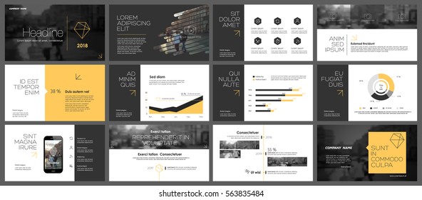 Yellow and grey elements for infographics on a white background. Presentation templates. Use in presentation, flyer and leaflet, corporate report, marketing, advertising, annual report, banner.