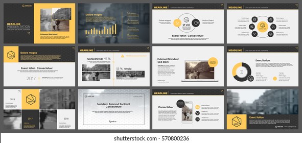 Yellow and grey elements for infographics on a white background. Presentation templates. Use in presentation, flyer and leaflet, corporate report, marketing, advertising, annual report, banner.