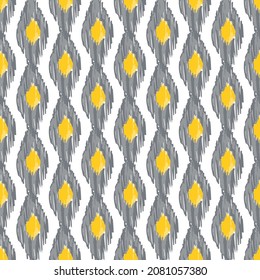 Yellow and grey ethnic seamless pattern. Icat abstract geometric vector illustration.