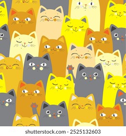 Yellow and grey kawaii Cats. Cartoon seamless pattern. Vector EPS 10