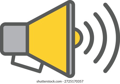 Yellow and grey megaphone with sound waves emanating announcement communication