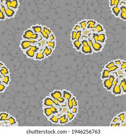 Yellow and Grey Peonies Vector Seamless Floral Pattern