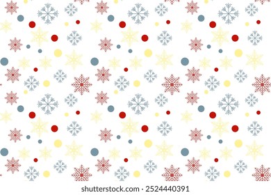 Yellow grey red snowflakes dot seamless vector pastel pattern packaging paper Textile Wrapping paper Napkin Winter holiday Simple design Isolated background December mood Christmas time Xmas season