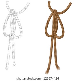 Yellow and grey rope bow on white background.