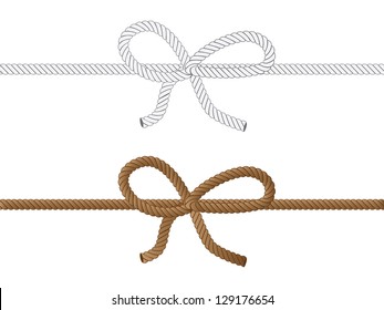 Yellow and grey rope bow on white background.