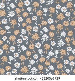 flor vectorial floral sin costura amarillo y gris patrón de flores pequeñas en fondo gris