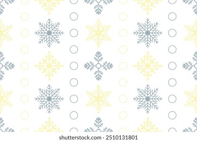 Yellow grey snowflakes seamless vector pastel pattern packaging paper Textile Wrapping paper Napkin Winter holiday design Isolated background December mood Christmas time Xmas season