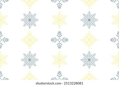 Yellow grey snowflakes seamless vector pastel pattern packaging paper Textile Wrapping paper Napkin Winter holiday Simple design Isolated background December mood Christmas time Xmas season