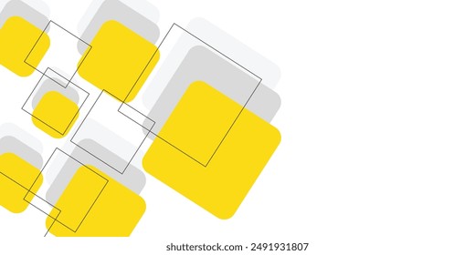 Yellow and grey square element on white background for presentation design. Vector illustration for flyer, banner, backdrop,