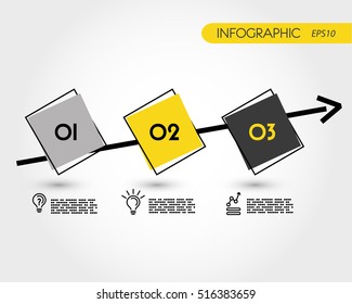 Yellow And Grey Timeline With Squares, Infographic Concept