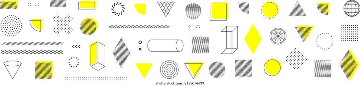 Amarillo y gris. Conjunto de vectores. Formas geométricas. Diseño lineal. Formas minimalistas y modernas. Formas geométricas minimalistas para su proyecto de diseño. Fondo hipster moderno y logotipos.