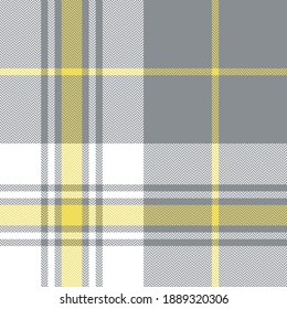 Yellow grey white herringbone plaid pattern vector. Seamless textured tartan checked background graphic for blanket, duvet cover, throw, or other modern spring fashion textile design.