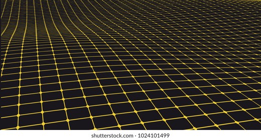 Yellow grid on black background. Technology concept of space distort