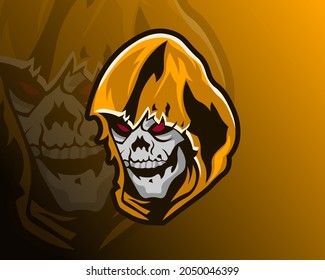 Yellow Grim Reaper Head esport and sport mascot logo design with modern illustration concept style for team, badge, emblem and patch. Gaming Logo Template on Isolated Background. Vector illustration