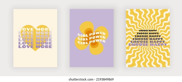 Yellow groovy retro wall art prints with flowers
