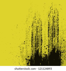 Yellow grunge background with black tire track