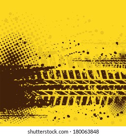 Yellow grunge background with black tire track. eps10