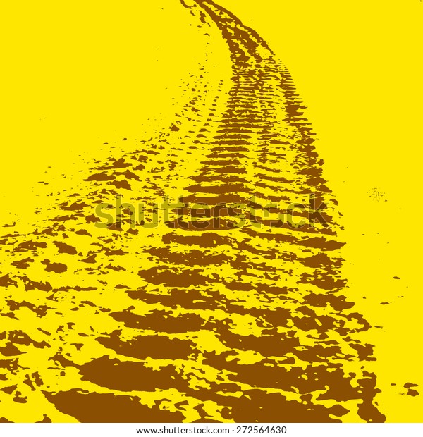 Yellow grunge background with black tire\
track. Vector\
illustration.\