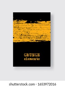 Yellow grunge brush stroke on black background. Minimalistic style. Vector illustration of grunge element stains. Vector brushes illustration.