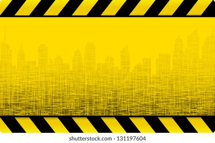 yellow grunge construction background with cityscape and skyscrapers