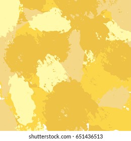 Yellow grunge painted vector background. Brushstroke painting in hipster style. Abstract acrylic texture, banner backdrop design, wallpaper. Vintage hand drawn background with ink splashes, stains.