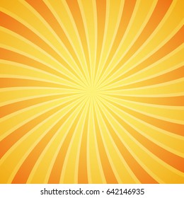 Yellow grunge sunbeam background. Sun rays abstract wallpaper. Surface pattern design with symmetrical lines ornament. Striped motif. Vector illustration