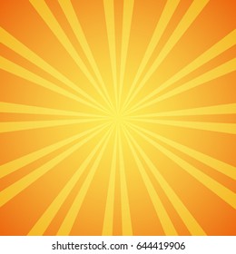 Yellow grunge sunbeam background. Sun rays abstract wallpaper. Surface pattern design with symmetrical lines ornament. Striped motif. Vector illustration