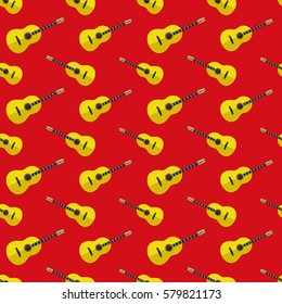 Yellow guitar on a red background.