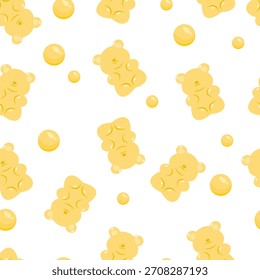 Gelber Gummibärchen nahtloses Muster. Süßigkeiten-Illustration. Kann für Tapete, Papierverpackung und Modestoff verwendet werden