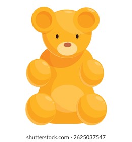 Yellow gummy bear sitting down on white background