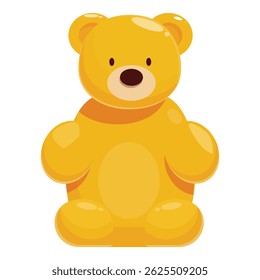 Yellow gummy bear sitting down isolated on white background