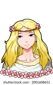 Yellow hair forest girl with flower crown character design