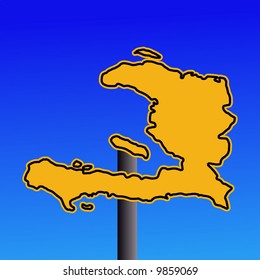signo de advertencia de mapa amarillo de Haití en ilustración azul