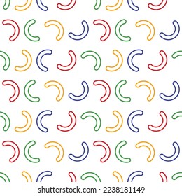 yellow half circle, red half circle, green half circle, blue half circle on white background in seamless pattern.