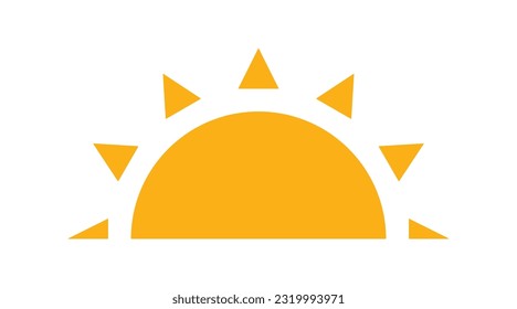 Yellow half sun icon in flat style. Sunset simple graphic symbol. Summer heat icon. Half round solar element. Vector illustration isolated on white background.