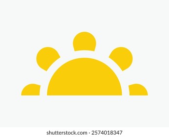 Yellow half sun icon, including shining rays, sunset designs, solar energy, and star-inspired illustrations. Perfect for representing warmth, tanning, and bright energy.