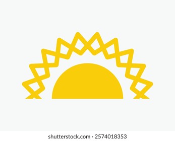 Yellow half sun icon, including shining rays, sunset designs, solar energy, and star-inspired illustrations. Perfect for representing warmth, tanning, and bright energy.