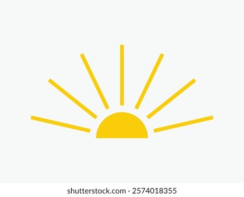 Yellow half sun icon, including shining rays, sunset designs, solar energy, and star-inspired illustrations. Perfect for representing warmth, tanning, and bright energy.
