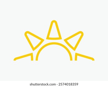 Yellow half sun icon, including shining rays, sunset designs, solar energy, and star-inspired illustrations. Perfect for representing warmth, tanning, and bright energy.