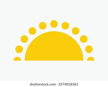 Yellow half sun icon, including shining rays, sunset designs, solar energy, and star-inspired illustrations. Perfect for representing warmth, tanning, and bright energy.