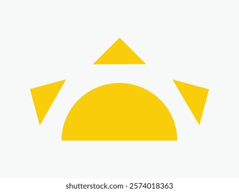 Yellow half sun icon, including shining rays, sunset designs, solar energy, and star-inspired illustrations. Perfect for representing warmth, tanning, and bright energy.