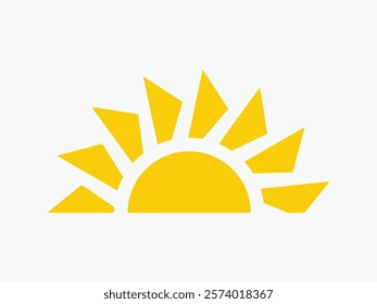 Yellow half sun icon, including shining rays, sunset designs, solar energy, and star-inspired illustrations. Perfect for representing warmth, tanning, and bright energy.