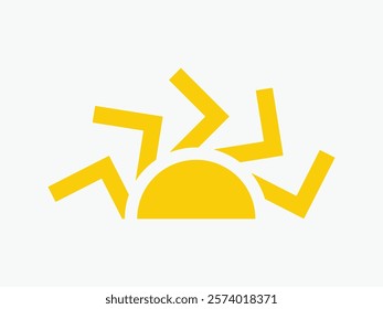 Yellow half sun icon, including shining rays, sunset designs, solar energy, and star-inspired illustrations. Perfect for representing warmth, tanning, and bright energy.