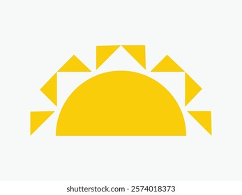 Yellow half sun icon, including shining rays, sunset designs, solar energy, and star-inspired illustrations. Perfect for representing warmth, tanning, and bright energy.