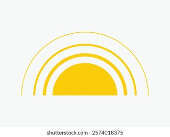 Yellow half sun icon, including shining rays, sunset designs, solar energy, and star-inspired illustrations. Perfect for representing warmth, tanning, and bright energy.